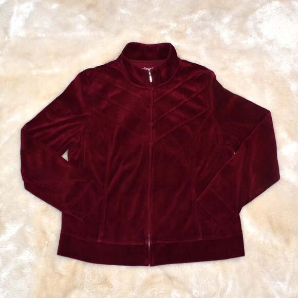 Charter Club Burgundy Velour Jacket & Pants Lounge Set Women’s M/L Cozy Soft - Picture 5 of 13